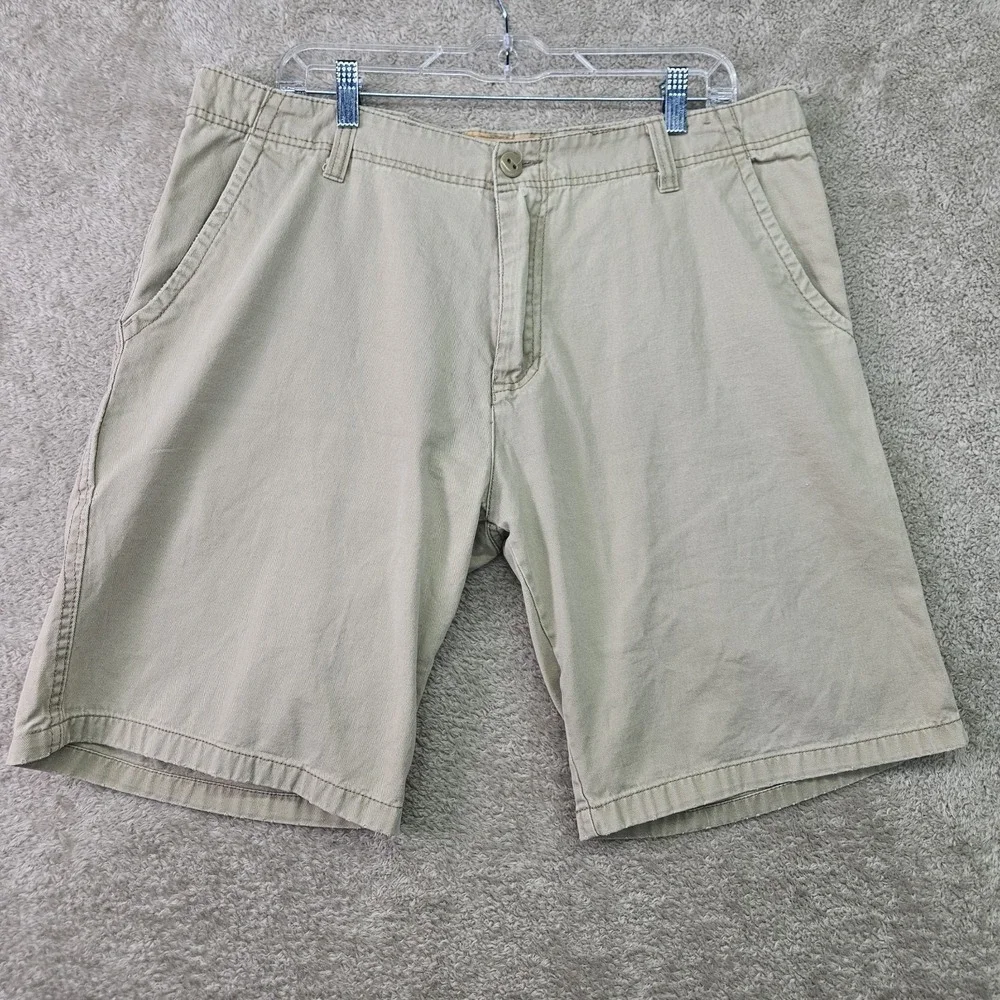 Iron Co Shorts Mens Size 36 Khaki Beige Chino Flat Front Casual 10